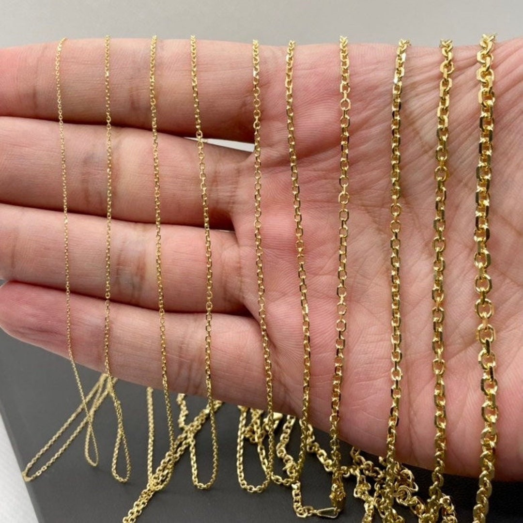 14K Solid Yellow Gold Cable Link Chain / Necklace Thin Dainty Necklace, Layered Stackable