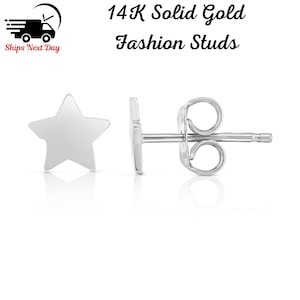 SOLID 14K White Gold Star Shape Earrings Push Back Studs Earrings, Yellow Gold White Gold, Dainty Star Earrings, Bridesmaid,  For Her