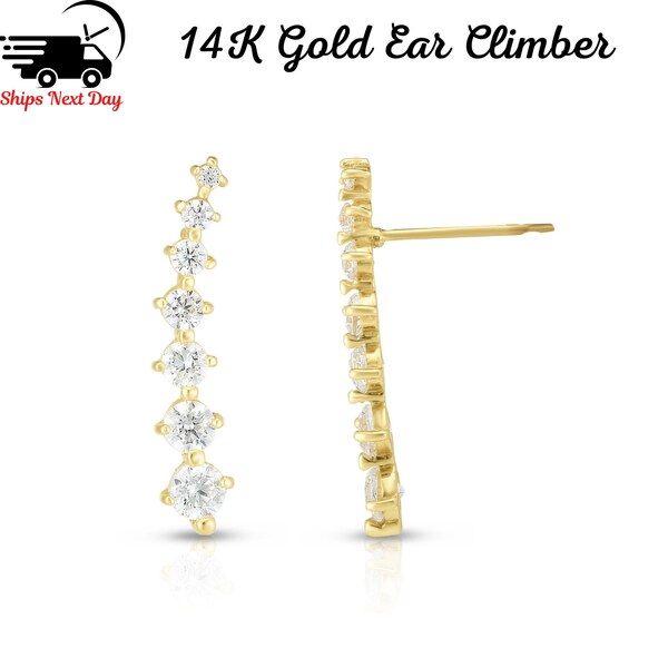 Gold Plated Cz Studded Ear Climber Earring For Women