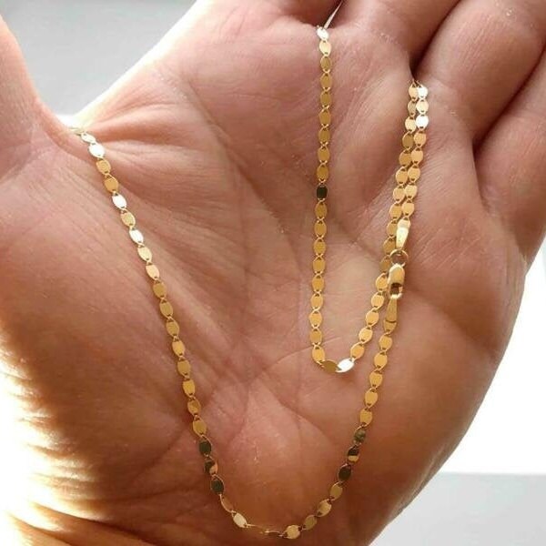 Solid 14K Gold Necklace Choker Mirror Link Chain Ladies Etsy