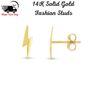 Solid 14K Yellow Gold Lightning Bolt Studs Dainty Earrings, Tiny Lightning Bolt Studs Simple Dainty Studs, Best Selling Studs,
