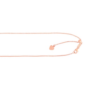 14K Solid Rose Gold Cable Link Chain / Necklace 1.0mm Thin Dainty High Polished Pendant / Charm Chain Adjustable up to 22" inches Gift Sale