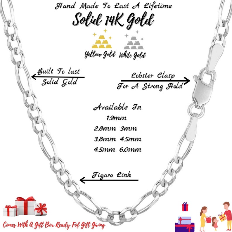 14K Solid White Gold Figaro Link Necklace Figaro Bracelet Etsy