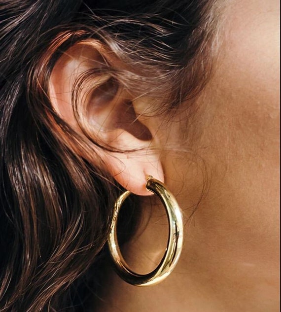 Chunky Gold Clip on Hoop Earrings for Women, 14K Gold Plated Hoops Earring Jewelry Gift