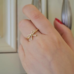 14k Solid Yellow Gold Mini Bow Ring, Bow Tie Ring, Dainty Style, Knot Ring, Everyday Ring, Gift for Her, Minimalist Gift, Fashion Ring