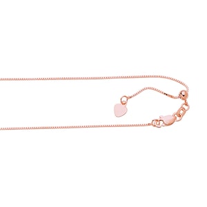 Solid 14K Real Rose White Or Yellow Gold Adjustable Box Link Necklace Pendant Chain 0.7mm Thin Gold Chain, Solid Gold Chain,Thin Gold Chain
