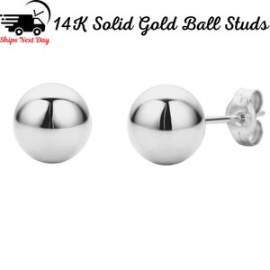 14K White Gold Ball Studs, 3mm,4mm,5mm,6mm,7mm,8mm,10mm, Gift, Everyday Earrings, Small Ball Stud Earrings, Gift For Her Or Him