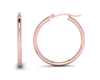 14K Solid Rose Gold Hoop Earrings, Sizes 15mm 20mm 25mm 30mm 40mm 45mm 50mm, 2mm Thick, Classic Hoop Earrings, 14K Gold Hoops, Women, Gift