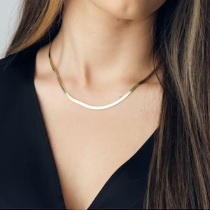10K Solid Yellow Gold High Polished 3mm Herringbone Necklace Chain Layering Necklace, 3mm, 4mm, 5mm, Best Seller Trending Stacking Necklace