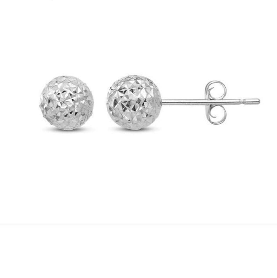 14K White Gold Diamond Cut Ball Stud Earrings Sparkle Ball - Etsy