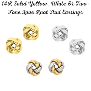 14K Solid Gold Italian Love Knot Stud Earrings, 10mm, Dainty Trendy Earrings, Knot Studs, Yellow Gold, White Gold, Two-Tone, Love Knots