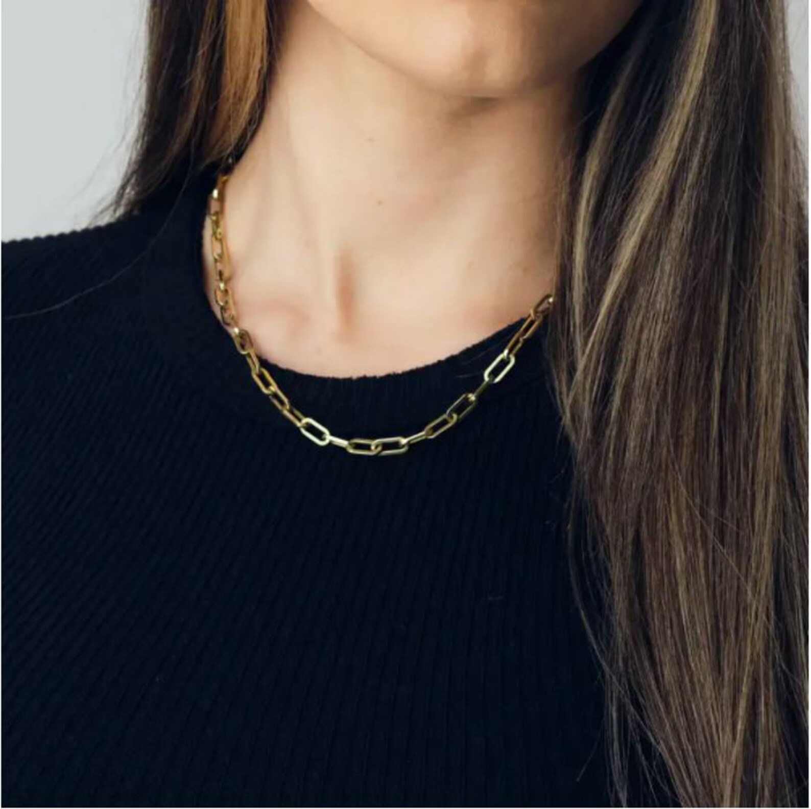 14K Solid Gold Paperclip Necklace 2.5mmadjustable Necklace Etsy