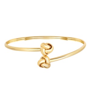 14K Solid Gold Love Knot Bangle, Stackable Bangle Bracelet, Engravable Custom Bangle Bracelet, Personalized Gift