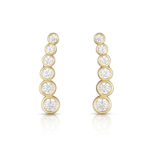 14K Solid Yellow Gold Dainty Round Ear Climber Stud Earrings, Round Ear Climber, CZ Ear Climber, Gold Statement Earring, Gift For Her, Gift
