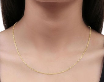 14K Solid Gold Sturdy Cable Link Chain / Necklace, Layered Necklace, 1.7mm Thin Dainty High Polished Pendant / Charm Chain, All Sizes Inches