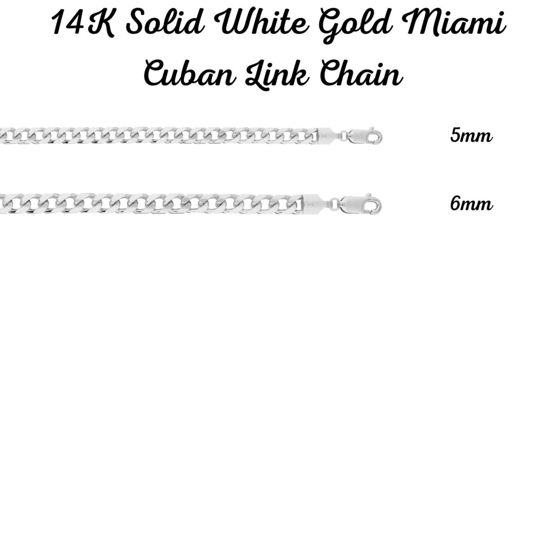 14K Solid Miami Cuban Link Chain Real Gold Necklace, Solid Gold Cuban