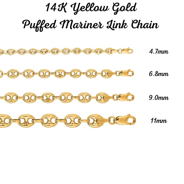 14K Solid Yellow Gold Puffed Mariner Anchor Necklace, Gucci Link Chain Everyday Chain, Thick Chain, Gift, Pendant, Charm Chain Best Seller