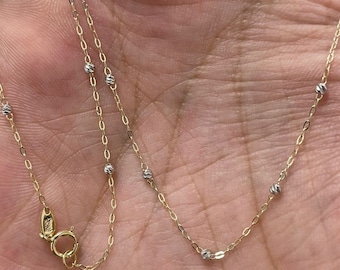 14K Solid Gold Perlen Halskette, Zweifarbige Diamantschliff Kette, Gold Choker Halskette, Tau Tropfen Halskette, Minimalistische Halskette, Gold Perlen Kette