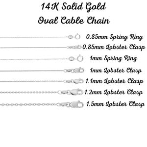 14K Solid White Gold Oval Cable Link Chain, 0.85mm, 1mm, 1.2mm, 1.5mm, Body Jewelry, Dainty delicate Necklace, Solid Gold Cable Link, Gift