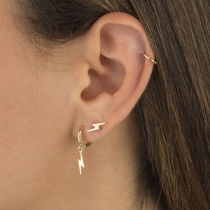 14K Solid Gold Tiny Lightning Bolt Studs, Minimalist, Simple Dainty Studs, Best Selling Studs, Gift, Body Jewelry, Thunder Lightning Bolt