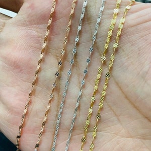 Solid 14K White Gold Necklace Choker Mirror Link Chain, Dainty Gold Sparkle Chain, Glitter Necklace, Valentino Chain, Diamond Cut Mirror