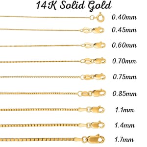 Solido oro giallo 14 carati Collana con ciondolo a maglie in oro giallo 0,40 mm, 0,45 mm, 0,60 mm, 0,75 mm 0,85 mm, 1,1 mm Catena con ciondolo a ciondolo delicato sottile, regalo