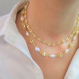 Colar de âncora Mariner tufado em ouro amarelo maciço 14K, corrente de 4,7 mm, corrente diária, corrente grossa, presente, pingente/corrente de pingente mais vendido