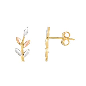 14K Solid Gold Leaf Ear Climber, Flower Ear Climber Stud Earrings, 14K Ear Cuff, Ear Crawler Chic Fashion Earrings Modern Jewelry Gift