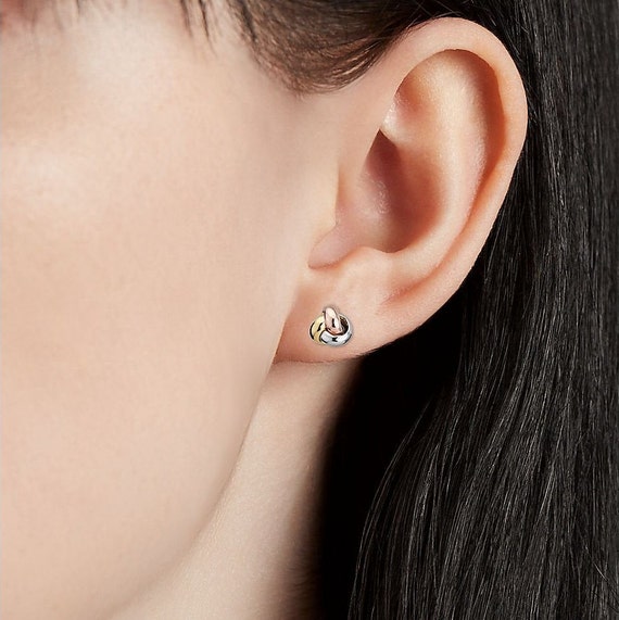 14K Solid Gold Tri Color Knot Stud Earrings Dainty Minimalist - Etsy