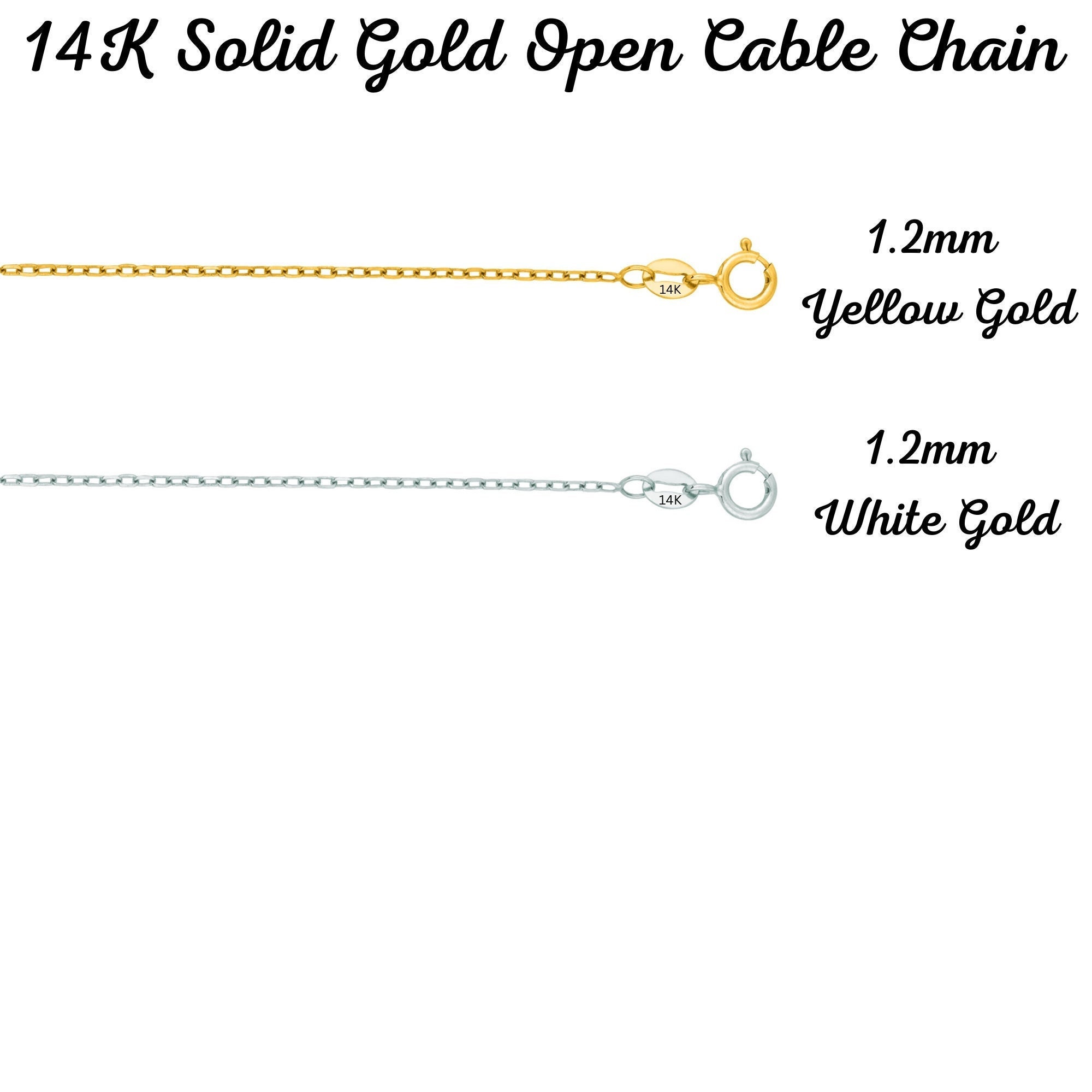14K Solid Yellow Gold Cable Link Chain / Necklace Thin Dainty 