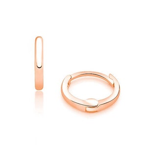 14K Solid Rose Gold Lightweight Huggie Earrings, Earlobe, Upperlobe, Conch, Cartilage Earrings Gold Simple Huggies, Minimalist Hoop Gold