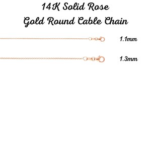 14K Solid Rose Gold Round Cable Link Chain Thin Dainty Necklace, 1.1mm - 1.3mm Layered Stackable necklace Minimalist Everyday Gold Chain