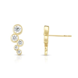 14K Solid Yellow Gold Dainty Round Ear Climber Stud Earrings, Round Ear Climber, CZ Ear Climber, Gold Statement Earring, Gift For Her, Gift