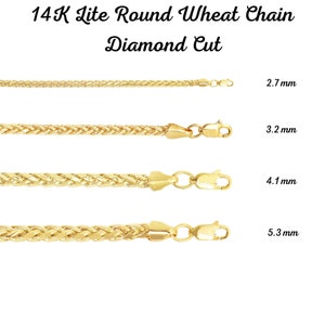 14K Solid Gold Palm Wheat Foxtail Chain, Men Ladies Unisex Chain, Durable 14K Gold Chain, Real 14K Yellow Gold Square Wheat Chain Necklace