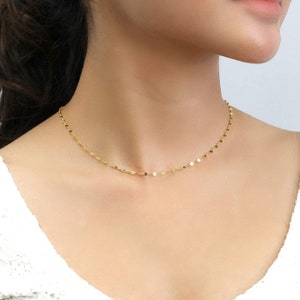 Double Mirror Dainty Choker Chain 14K Solid White Gold Sparkle Chain Necklace, Glitter Chain Necklace, Layer Necklace, Body Jewelry