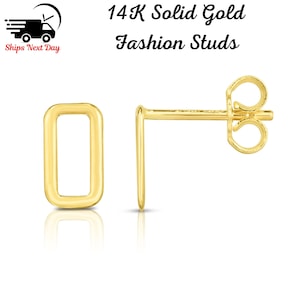 14K Solid Gold Rectangle Stud Earrings, Geometric Rectangle Earrings, Open Square Earrings, Square Gold Studs, Dainty Minimalist Studs,