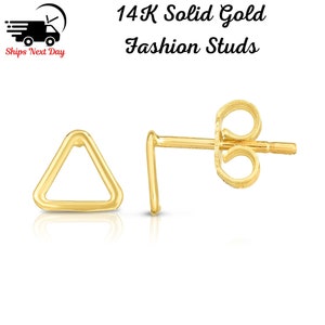 14K Solid Gold Triangle Stud Earrings, Geometric Triangle Earrings, Open Triangle Earrings, Triangle Gold Studs, Dainty Minimalist Studs