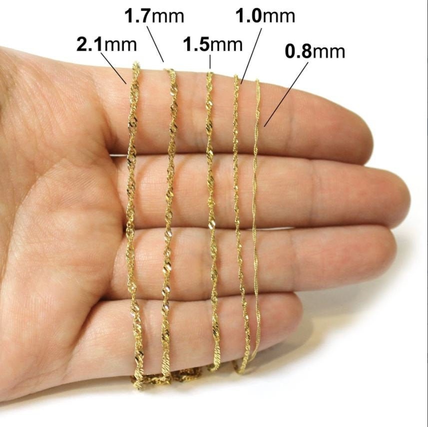 14k Yellow Gold Diamond Cut Singapore Chain Necklace 16" 18" 20" 22" 24" 