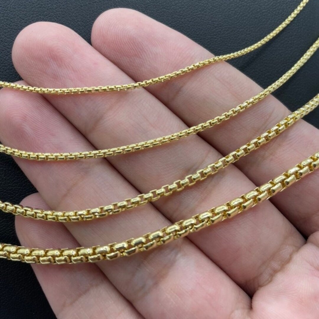 14K Gold Round Box Link Chain / Necklace 1.3mm 1.8mm 2.5mm 3.4mm