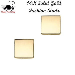 14K Solid Gold Square Stud Earrings, 14K Gold Square Earrings Gold Rectangle Square Studs, Gold Studs, Stud Earrings, , Bridesmaid