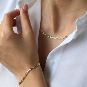 Massive 14K Gelbgold Mariner Link 5,5 mm Kettenhalskette, Dicke Goldkette, Flache Mariner Kette, Goldkette, Jeden Tag Halskette, Schichtkette