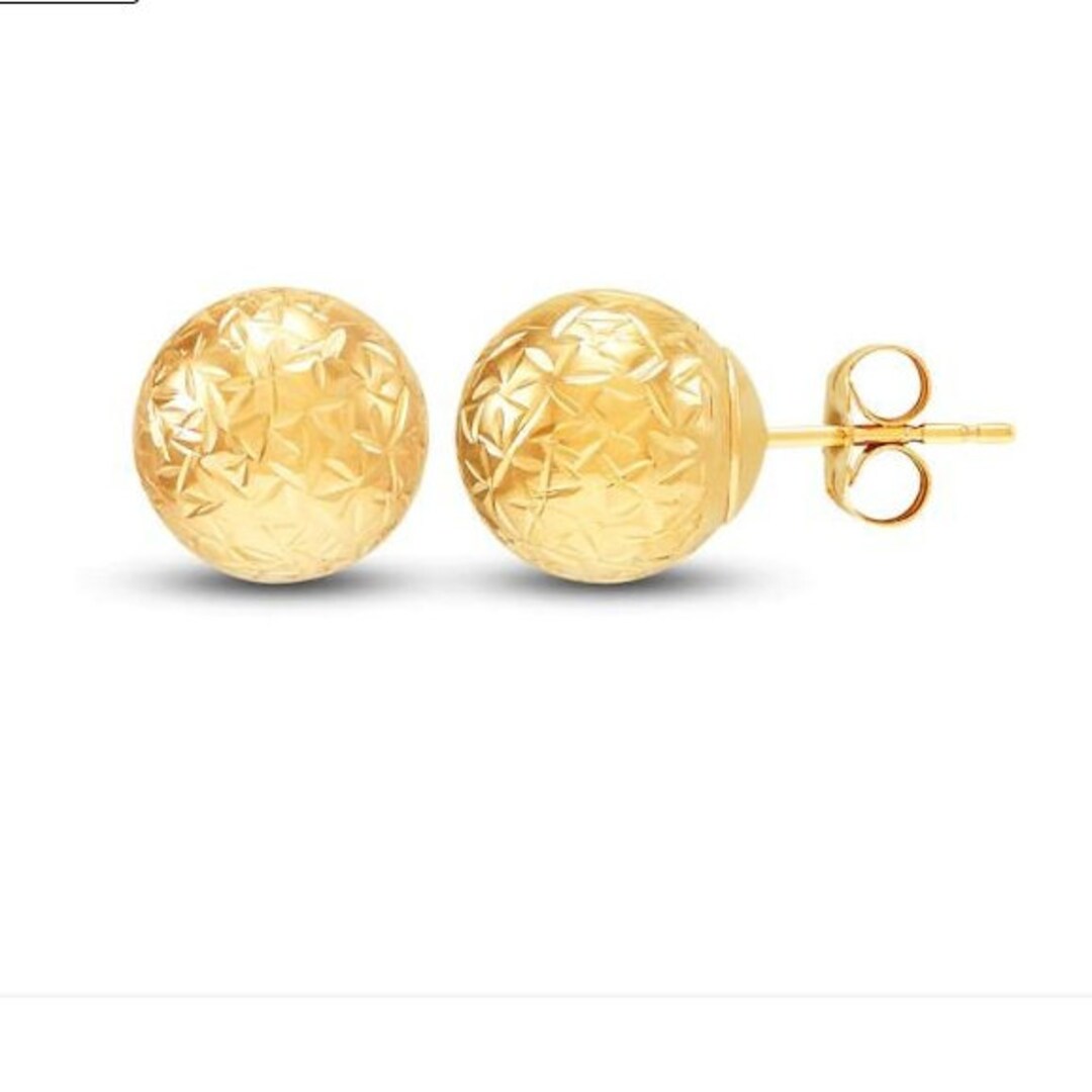 14K Gold Diamond Cut Ball Stud Earrings, Sparkle Ball Studs, Crystal
