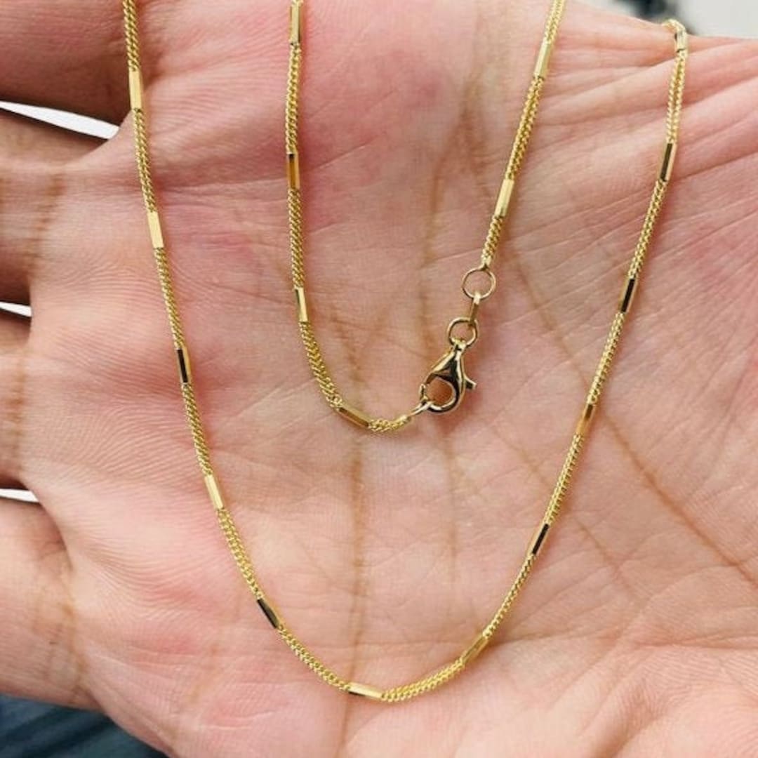 Solid 14K Gold Necklace Choker Mirror Link Chain, Ladies Dainty Gold