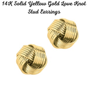 14K Solid Gold Italian 5 Row Love Knot Stud Earrings, Large Love Knot Studs, Love Earrings, 13mm, Gift For Her, Bridal Jewelry