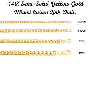 14K Yellow Gold Miami Cuban Link Chain Real Gold Necklace, Lite Gold Cuban Real 14K Yellow Gold, Man Gold Chain, Ladies Gold Chain, 14K Gold