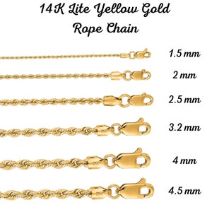 14K Lite Yellow Gold Rope Chain Gold Rope Chain necklace, 14K Gold Rope Chain, 14K Gold Chain, 1.5mm, 2mm, 2.5mm, 3.2mm, 4mm Chain, Gift