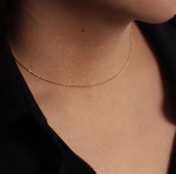 14K 1mm Round Solid Gold Bead Ball Chain Necklace Real Solid 14K