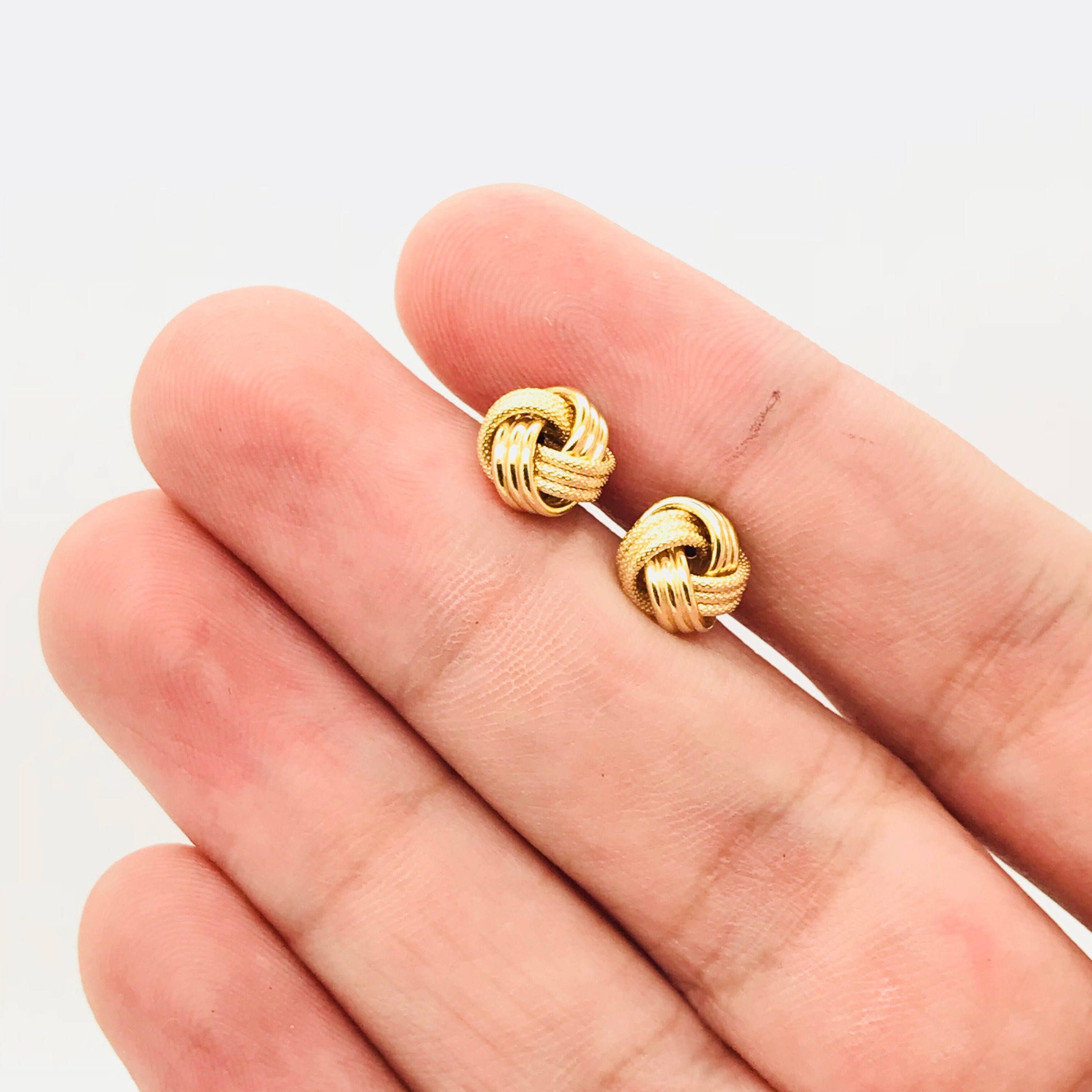 14K Yellow Gold Love Knot Stud Earrings Diamond Cut Shiny Etsy