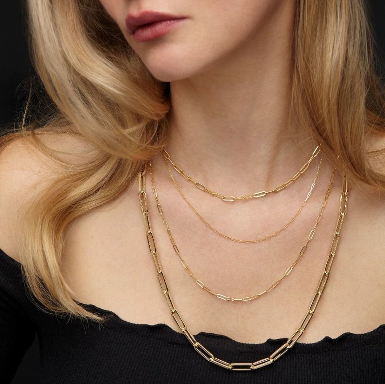 14K Solid Rose Gold Paperclip Necklace 2.1mmadjustable Etsy