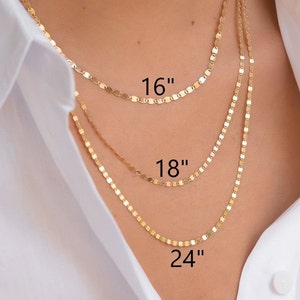 Solid 14K Gold Necklace Choker Mirror Link Chain Ladies Dainty